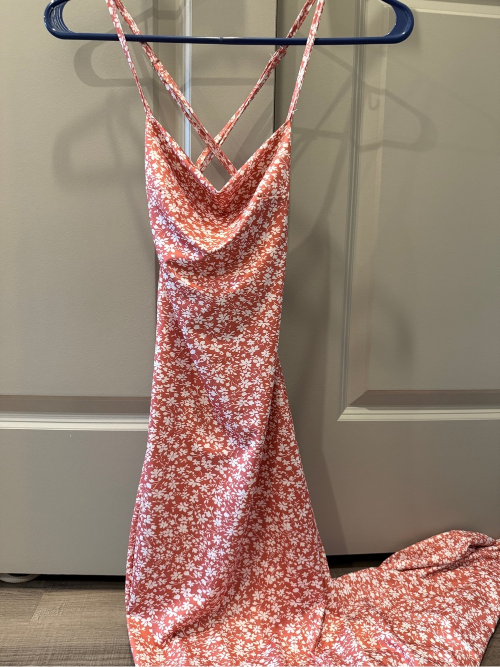 SHEIN Coral Floral Maxi Dress with White Print